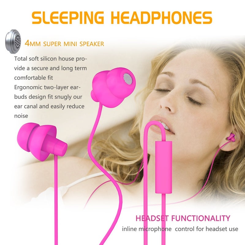 MAXROCK (TM Super Mini Total Soft Silicon Earbuds Headphones with Mic Music Sleep Choice for Cellphones Ipad Tablet Mp3 Laptop and Most 3.5mm Audio Player (Pink) - Image 2